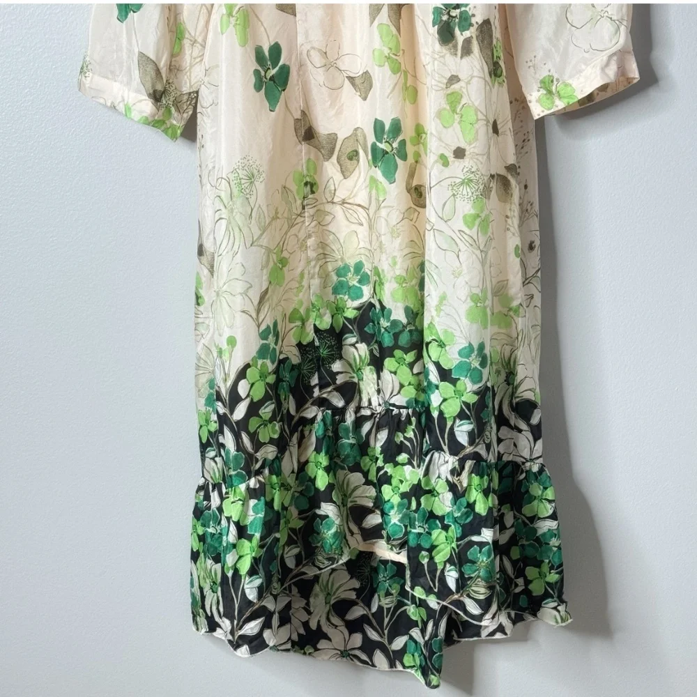 Anthropologie Vanessa Virginia Silk Dress Rainforest High Low Hem Cream Ivory - Picture 8 of 16